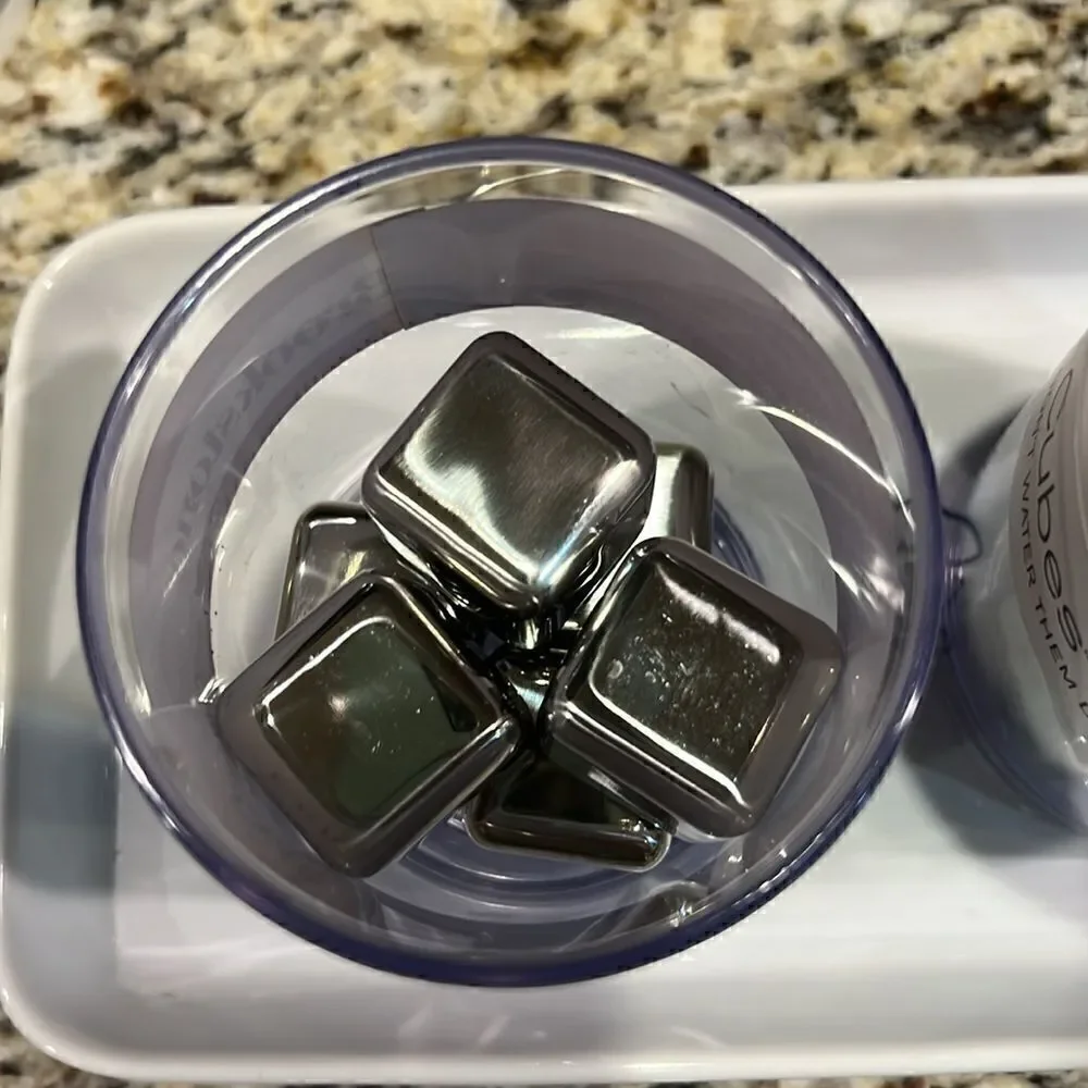 Brookstone metal n’ice cubes for drinks 6 cubes per container stainless steel